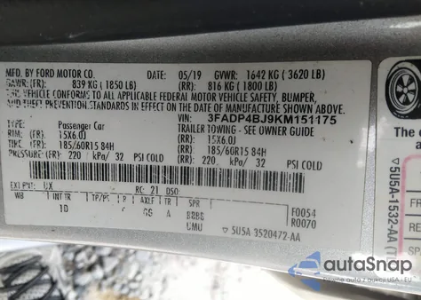 2019 Ford Fiesta Se из США, поврежденный, VIN 3FADP4BJ9KM151175